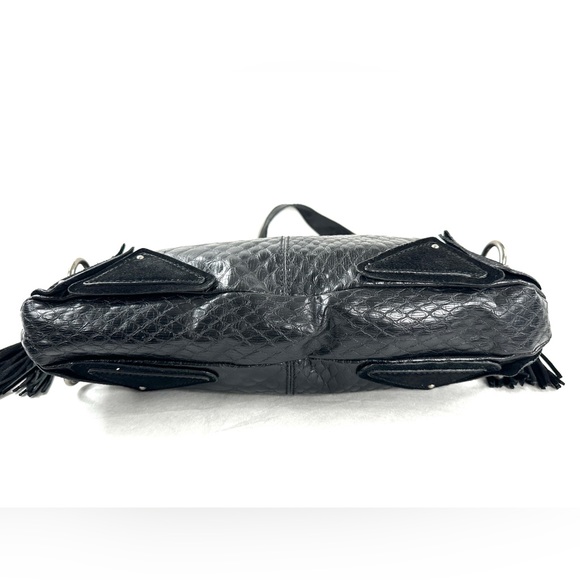 Jessica Simpson Black PVC East West Medium Shoulder Bag Leather Trim Tassels - Picture 5 of 10